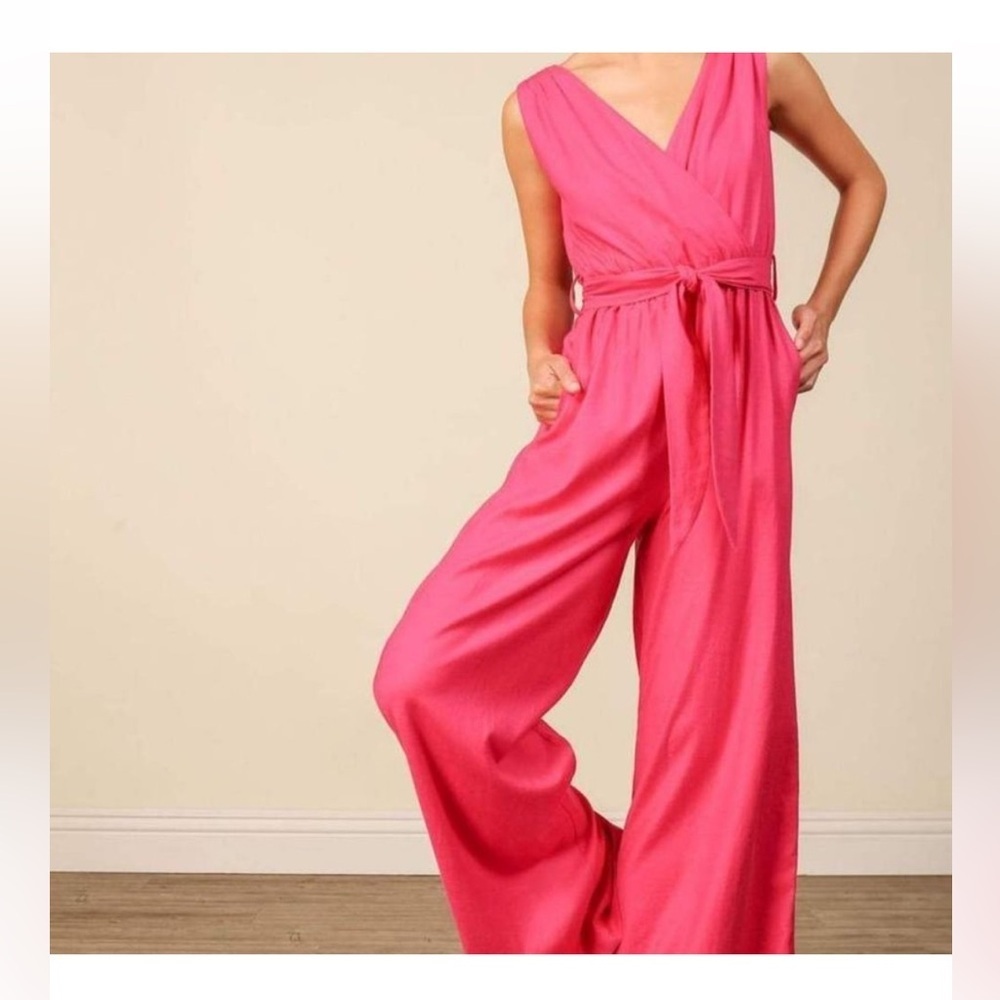 NWT REVOLVE Line & Dot Kinn Fuchsia Linen Blend Jumpsuit Size Large